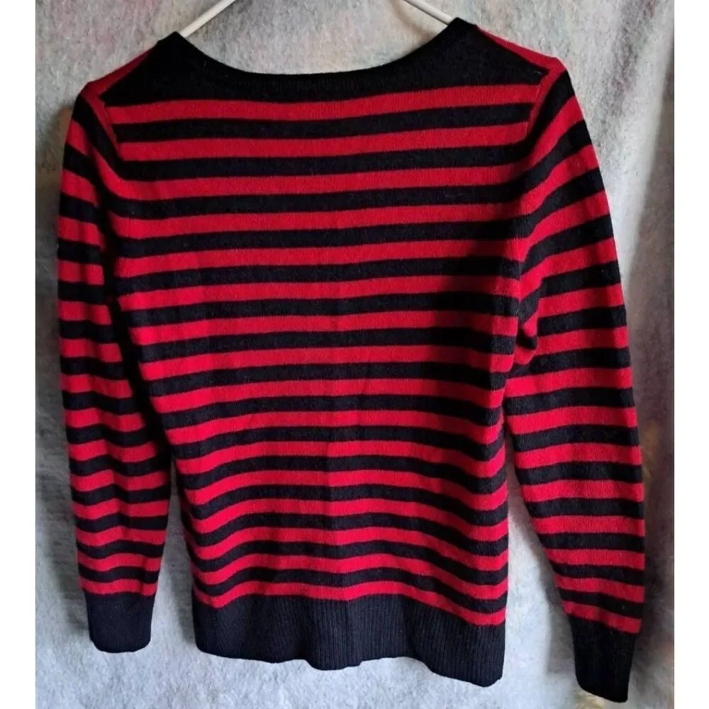 Bloomingdale's womens small sweater 2 PLY cashmere red blue stripe lightweight